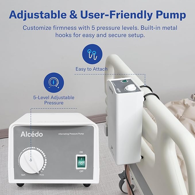Alcedo Alternating Air Pressure Mattress Pad for Bed Sore and Ulcer Prevention, Hospital & Home Use Medical Mattress Topper for Bedridden Patient, Adjustable Ultra Quiet Pump and Waterproof Cushion