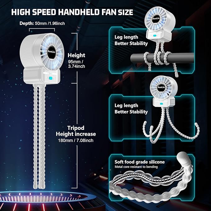 2 Pack Multifunctional Portable Stroller Fan 4 Speed 6600rpm High Speed Usb Rechargeable Personal Mini Handheld Fan Extended Tripod For Desktop Winding Kids Bed Treadmill Bike Golf Cart Outdoor Travel