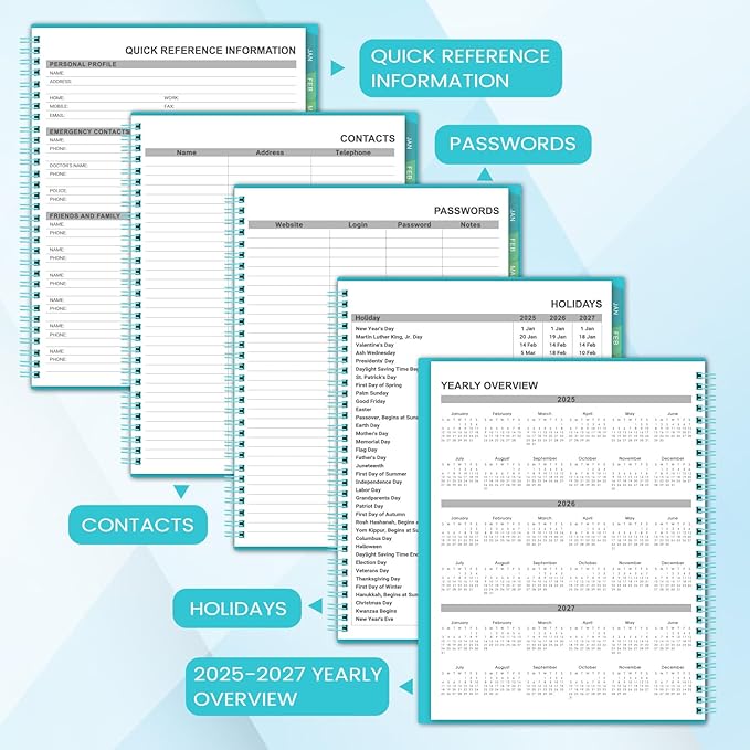 2026 Monthly Planner - JUL 2025 - DEC 2026, Academic Planner 2026, 18 Monthly Calendar with Colorful Tabs, Waterproof Cover (Blue, 8" x10", Notes)