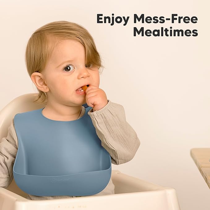 KeaBabies 2-Pack Silicone Baby Bibs for Eating - Sturdy Food-Grade Silicone Bibs for Babies Girl, Boy, Large Food Catcher, Clean & Put On Easily, Waterproof Toddler Feeding Essentials (Ocean)