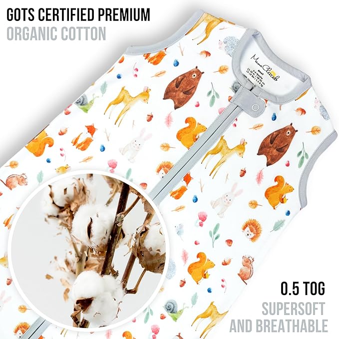 Mama Cheetah Baby Sleep Sack 0.5 TOG, Organic Cotton Baby Wearable Blanket with Two-Way Zipper, Swaddle Transition Baby Sleeping Bag for Newborn Infant Toddler Boy Girl, 0-6 Months