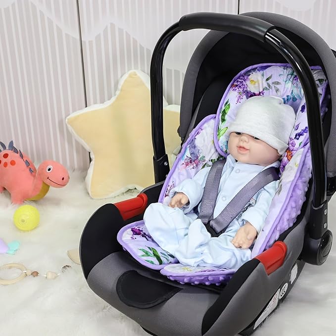 2 in 1 Infant Car Seat Insert, Car Seat Head Support Baby Girls Boys, Soft Newborn Carseat Insert Cushion, Perfect for Carseats, Strollers, Swings (Purple Flower)