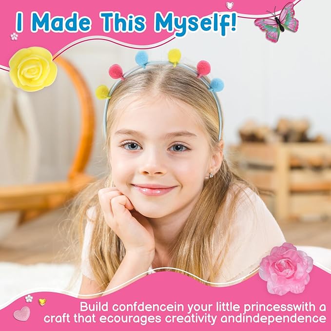 Headband Making Kit for Girls, DIY Hair Accessories Craft Set Make 12+ Fashion Headbands for Kids 5-12, Art Supplies with Ribbons & Charms, 5 Year Old Girl Birthday Gift Ideas, Girls Fashion Gift