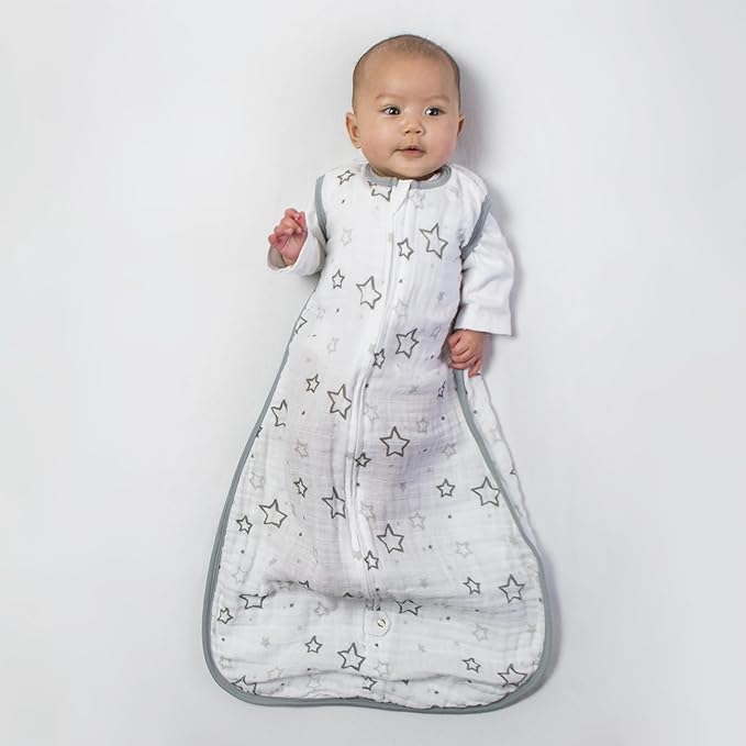 Amazing Baby Cotton Muslin Sleeping Sack, For Baby Boy or Girl, Wearable Blanket with 2-way Zipper, Stars, Sterling, Medium (6-12 Month)