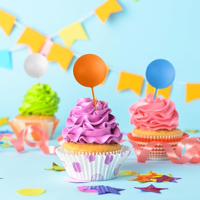75 Pieces Cake Balls Topper Decorations Foam Cupcake Topper Mini Balloon Cake Topper Balls Cake Picks for Cake Deco Birthday Party Wedding（Orange,Yellow,Blue,White）