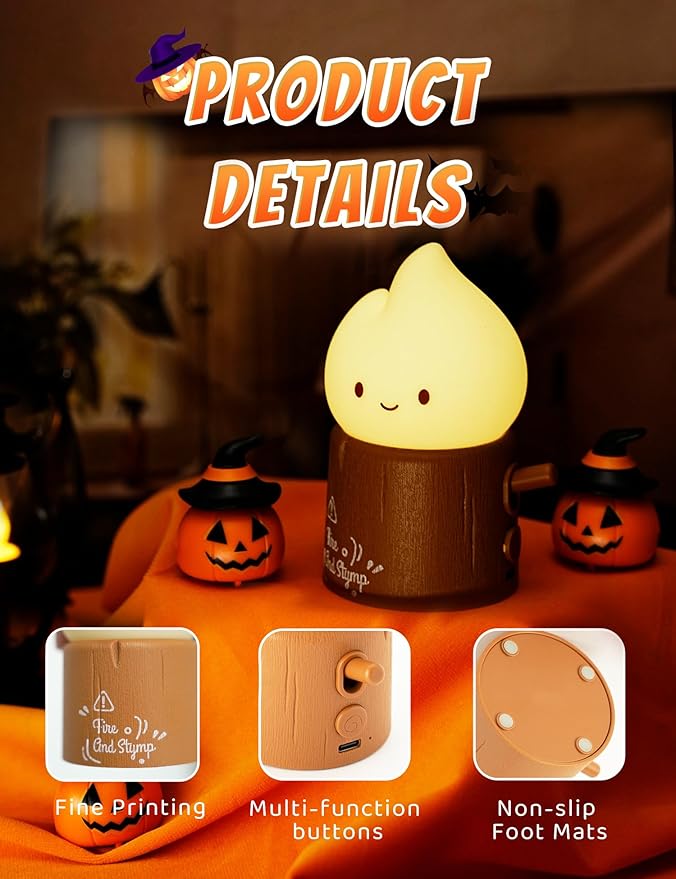 Halloween Candles Light for Kids, Electronic LED Flameless Candle, Cute Emotional Support Flame Night Lamp, Mood Candlelight for Halloween Christmas Birthday Party Decor