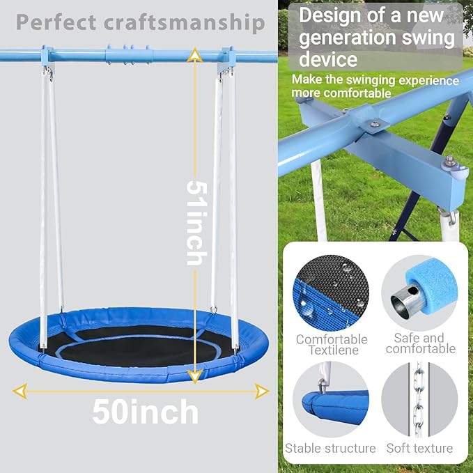 50-Inch Saucer Swing for Kids & Adults - Heavy-Duty 600 lbs Capacity, Indoor & Outdoor Use, Easy Assembly, for Outdoor Fun & Autism Relaxation