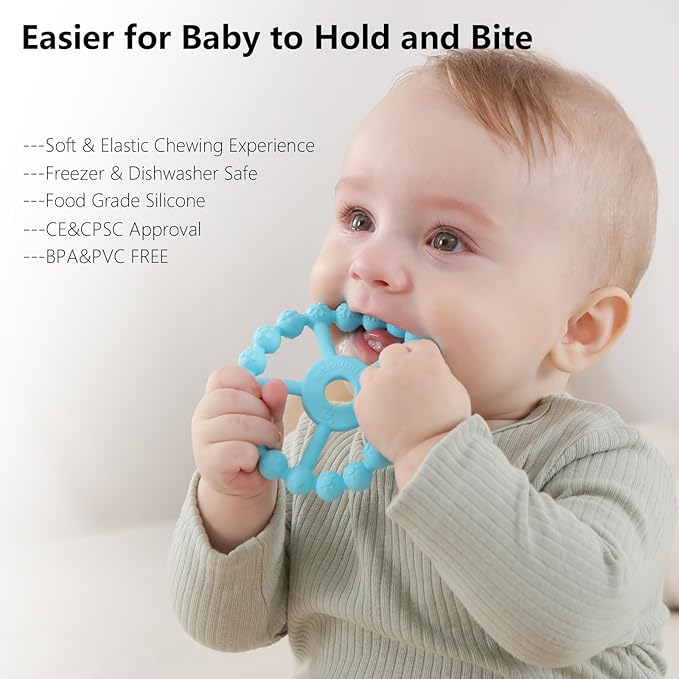 3 Pack Ring Teether Baby Infant Toys, Silicone Teething Ring Toys for Babies 0-6 Months, Seposeve Baby Teethers 6-12 Months 12-24 Months, Easy to Grasp Toy, Teething Relief, Light Purple Green Blue