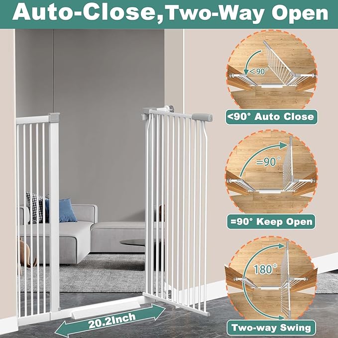 40.5" Extra Tall Baby Gate Pressure Mounted, 65.8"-68.5" Extra Wide Dog Pet Gate Indoor for Doorway, Metal Long Safety Child Gate, Auto Close Swinging Baby Gate for Kids Stairs, White