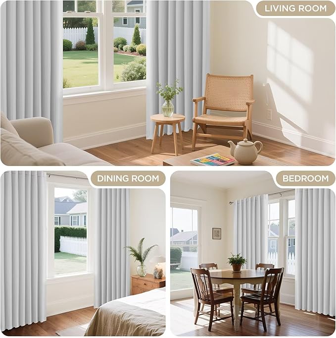 Joydeco White Blackout Curtains 96 Inches Long for Bedroom, Curtains 96 Inch Length 2 Panels Set, Room Darkening Curtains & Drapes for Living Room Window (W52 x L96 Inch, Greyish White)