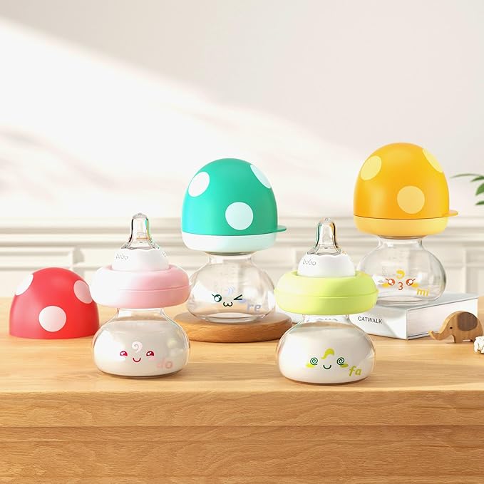 YOHKOH Newborn Glass Baby Bottles with Slow Flow Nipple for 0+ Months, Wide Neck Feeding Bottle, 2.7oz/80ml (Blue, 2.7oz (Pack of 4))