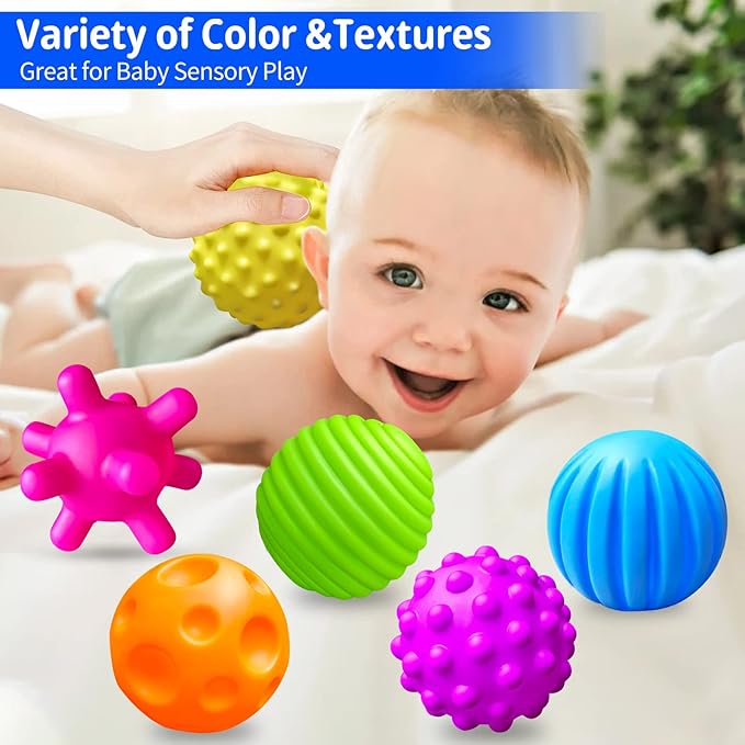 6 Pack Sensory Balls for Toddlers, Sensory Baby Toys, Infant Squeeze Sensory Toys Soft Multi Ball Set Gifts with Bright Color Textured