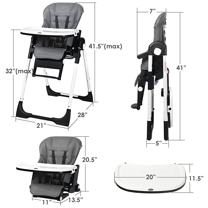 INFANS 4 in 1 High Chair–Booster Seat, Convertible Highchair w/Adjustable Height and Recline,Removable Tray,DetachableCushion, Installation-Free,Simple Fold for Baby, Infant& Toddler