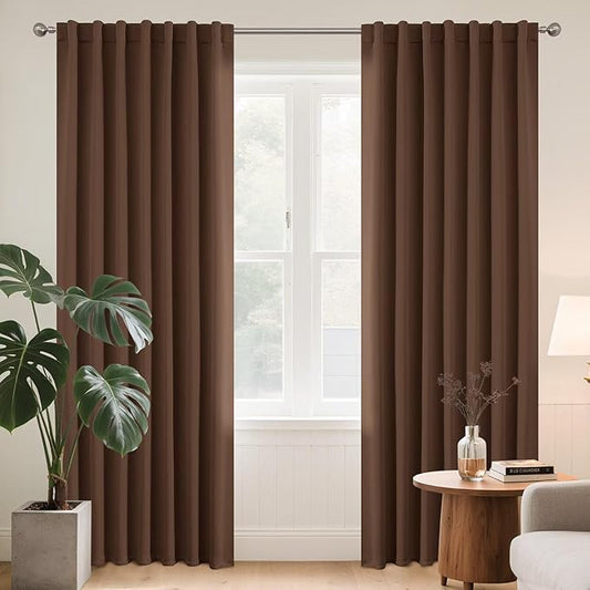 Joydeco 72 Inch Blackout Curtains for Bedroom, Thermal Insulated Black Out Curtains, Room Darkening Drapes for Living Room Window Rod Pocket Back Tab (W52 x L72 Inch, Brown)