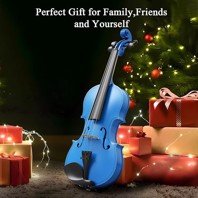 4/4 Beginner Violin Kit for Adults, Complete Full Size Violin Set with Portable Case, Bow, Rosin, Dark Blue