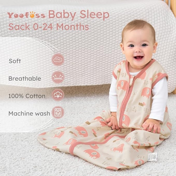 Yoofoss Baby Sleep Sack 0-6 Months Wearable Blanket for Babies 100% Organic Cotton 2-Way Zipper TOG 0.5 Toddler Sleeping Sack 3 Pack, Comfy Lightweight Sleep Sacks