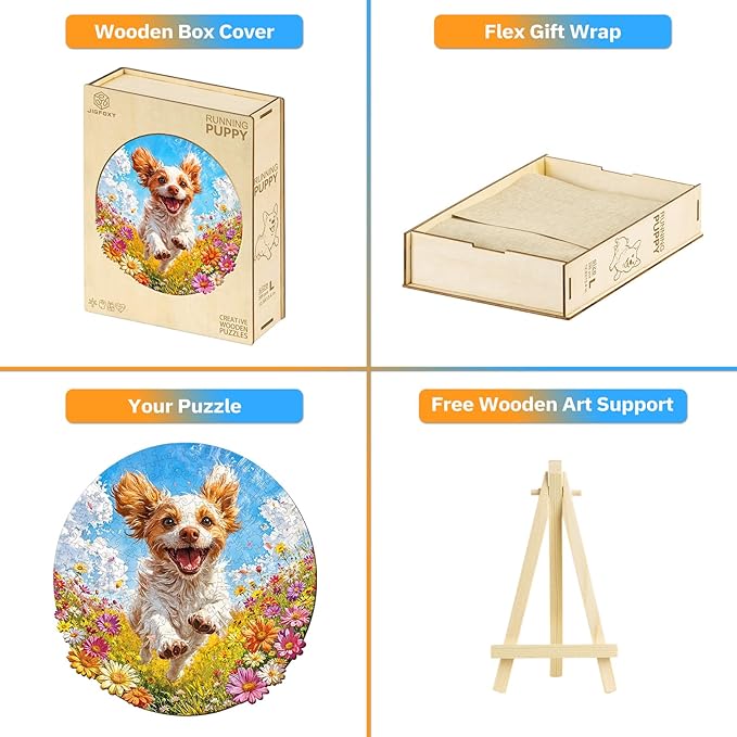 Jigfoxy Wooden Puzzles for Adults, Running Puppy Wood Puzzles Adult, Unique Animal Shape Wooden Jigsaw Puzzles for Adults, Birthday Gifts for Puzzle Lovers, Family, Friend (S-8 * 8.3in-108pcs)