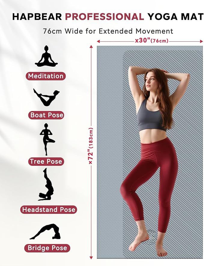 HAPBEAR Large Yoga Mat - 72"x36" Extra Wide Exercise Mat - 1/4" Thick Dual Color PVC | Anti-Slip Surface & High Cushioning - Ideal for Yoga, Pilates & Home Workouts - Bonus Mesh Bag