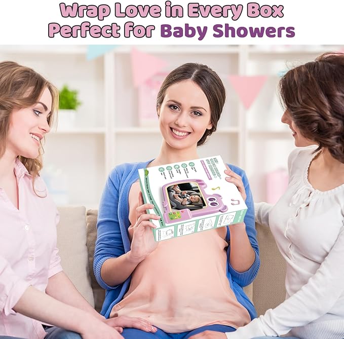 2-in-1 Baby Car Mirror with Lights & Soft Sounds, Cry Detector, Clear Night View, 360° Rotation, Shatterproof, Rear Facing Baby Car Seat Mirror with Remote Control, Perfect Baby Shower Gifts (Pink)