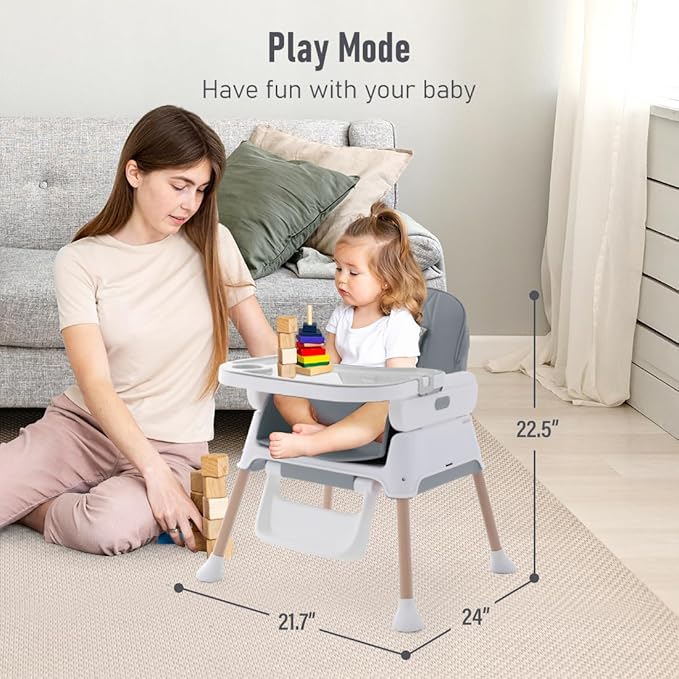 3 in 1 Baby High Chair,Adjustable Convertible Chairs Baby High Chairs for Babies and Toddlers,Portable and Easy to Clean,Gray