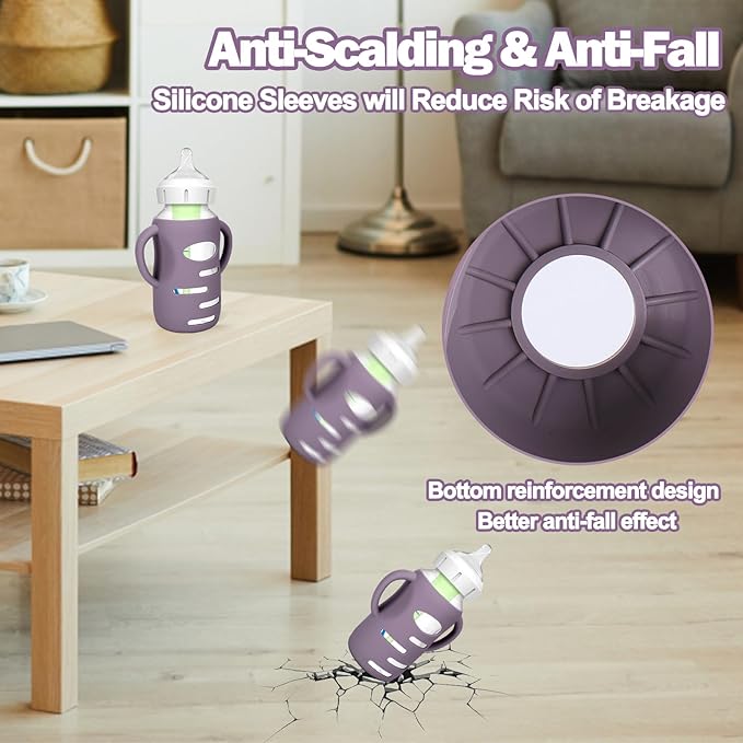 BUSOHA 3 Pack Silicone Sleeves for Dr. Brown's Glass Baby Bottles - Drop Protection Baby Bottle Sleeves Compatible with Dr. Brown's Newborn Glass Bottles with Silicone Handles,9oz