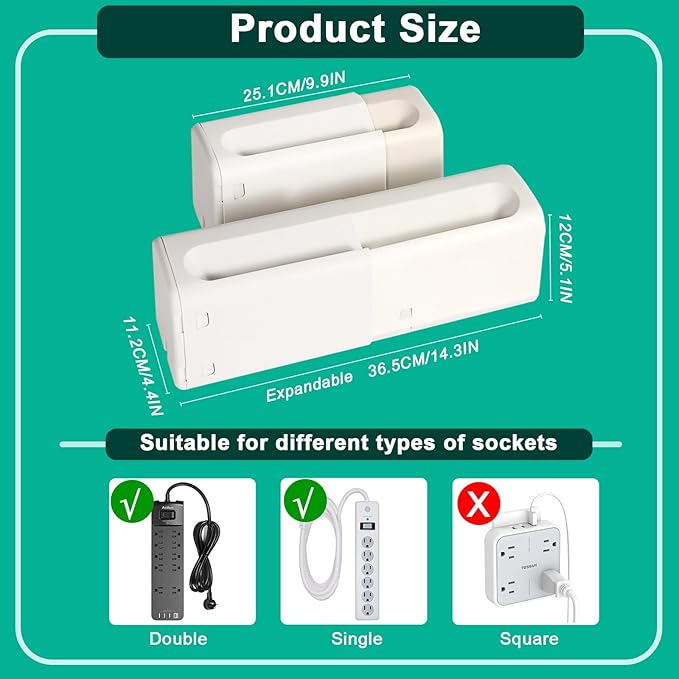 Improved Power Strip Cover Box(2 Pack) 丨Outlet Covers Baby Proofing丨Outlet Cover Box丨Adjustable Length Childproof Outlet Cover丨Preventing Toddlers from Touching Sockets丨Fits Most Sockets.