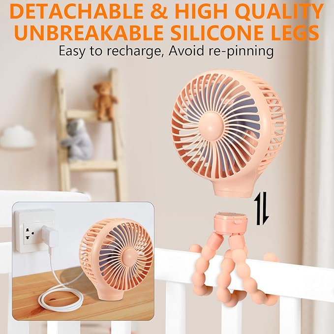 snawowo Mini Portable Baby stroller Fan, Auto Oscillating Battery Operated Personal Small Handheld Fan with Flexible Tripod, Rechargeable Clip On for Car Seat Crib Treadmill Travel Camping Pink