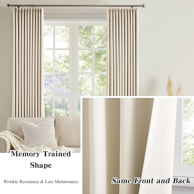 KEQIAOSUOCAI Long Large Pinch Pleated Curtains 144 Inches Long,Memory Shape Room Darkening Soundproof Window Curtains with Hooks for Bedroom Living Room Track System 40 x 144 x 2 Panels