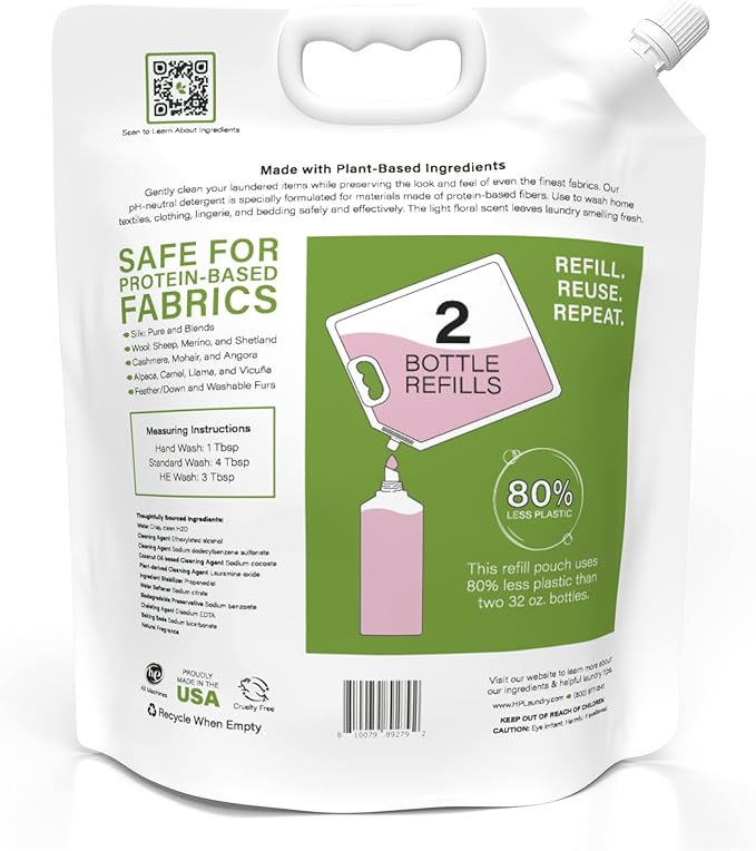 Heritage Park Silk & Wool Spring Magnolia Floral Scent, pH-Neutral Laundry Detergent - Enzyme-Free, Ultra Concentrated (64 fl oz Refill)