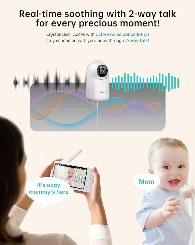 2K Video Baby Monitor with 2 Cameras and Audio, 3000ft Long Range Baby Monitor No WiFi, 5.5" Split Display, VOX - AI Cry Detect, ANR, IR Night Vision, 2-Way Audio, 6000mAh