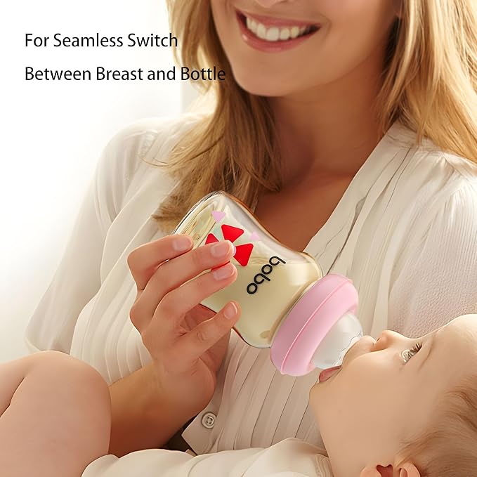 YOHKOH PPSU Baby Bottle Wide Neck, Newborn Anti-Colic Baby Bottle with Natural Response Nipple, Streamlined Body, Easy to Clean (5.4oz (Pack of 2), Red)