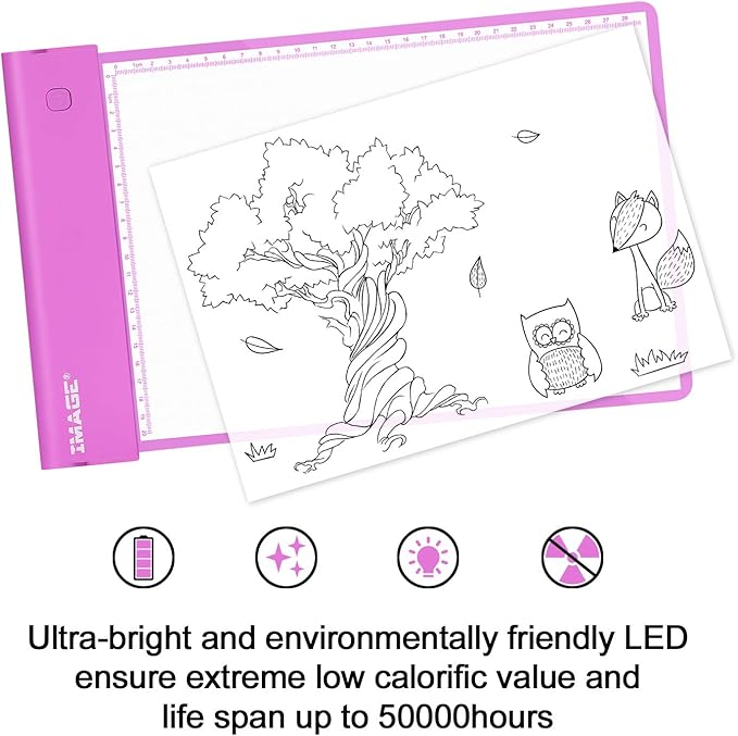 IMAGE Light Up Tracing Pad Pink Drawing Tablet Coloring Board for Kids Children to for Girls Boy (Includes 10 Traceable Sheets and Two Clips)