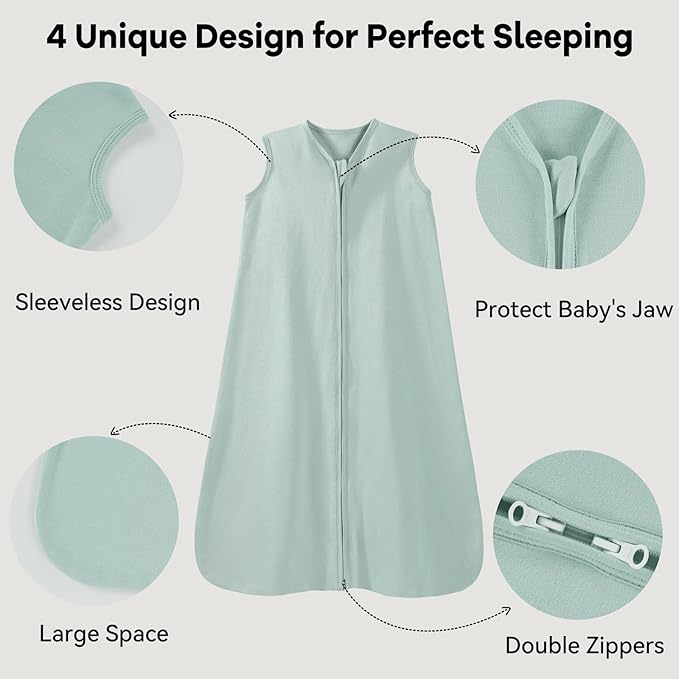 Baby Sleep Sack 6-12 Months 0.5 Tog Wearable Blanket Baby, 3 Pack 100% Cotton Lightweight Sleeping Sack with 2-Way Zipper for Newborn Infant Excavator