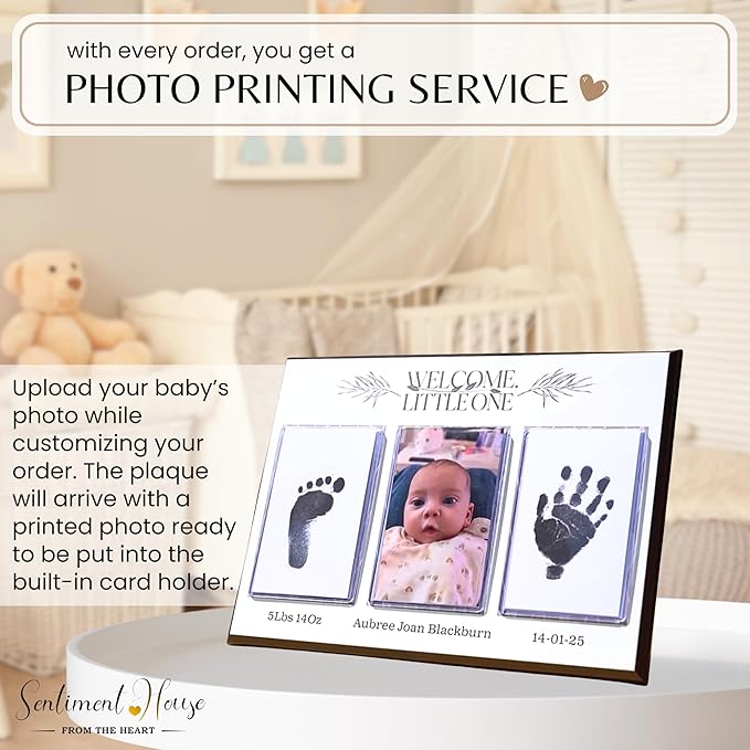Inkless Hand and Footprint Kit, Baby Keepsake Plaque & Baby Shower Gifts - Ideal as Mom To Be Gift, Nursery Picture Frames, Clean Touch Hand and Footprint Kit (Style 1 - Design 1)