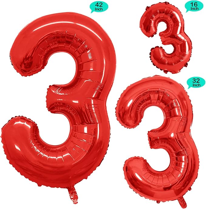 GOER Red Foil Balloons Number 1,Huge Number Balloons for 3rd Birthday Party Supplies Anniversary Decorations (3 pcs,42 inch,32 inch,16inch)