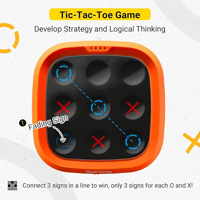 4-in-1 Handheld Tic Tac Toe Game Portable Electronic Board Games for Kids & Adults, Travel Fun & Memory Growth Gift, Orange
