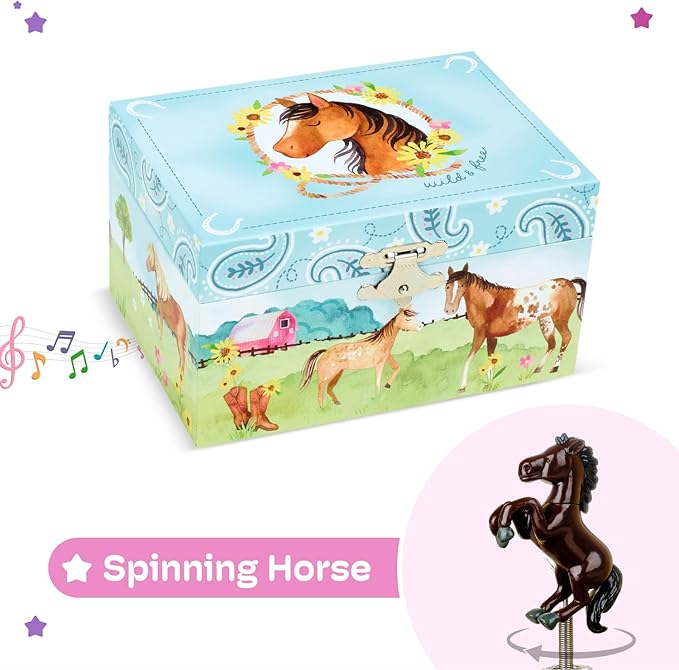 Jewelry Box for Girls by Jewelkeeper - Barn Design Musical Jewelry Box with Spinning Horse Doll - Pony Stuff for Girls, Horse Gift for Kids, Equestrian Keepsake for Ages 2 Up - Home on The Range Tune