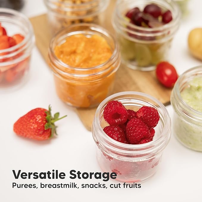 KeaBabies 12pk 4oz Glass Baby Food Containers with Lids - Leak-Proof, Microwavable Small Glass Jars, Baby Purees & Toddler Snack Storage Containers, BPA-Free, Dishwasher & Freezer Safe (Nord)
