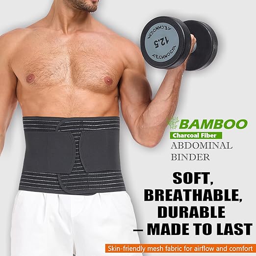 Abdominal Binder for Men and Women – Post Surgery & Postpartum Recovery Hernia Support Belt Waist Trainer for Men Adjustable Compression Wrap (Black,XL)