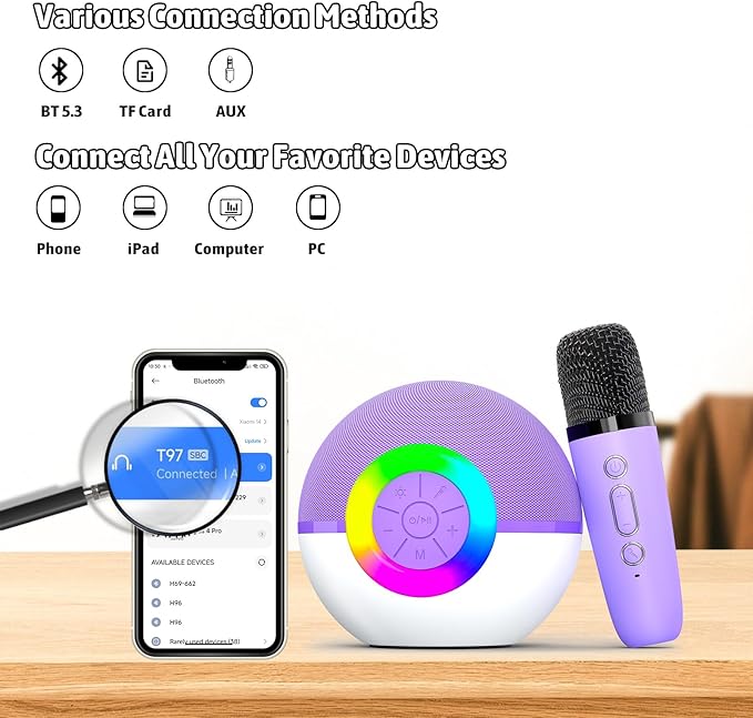 Karaoke Microphone Machine Toys for Kids Adults, Mini Portable Bluetooth Speaker with 2 Wireless Mics, Christmas Birthday Gifts for Boys Girls Ages 3 4 5 6 7 8 9 10 11 12+ Year (Purple)