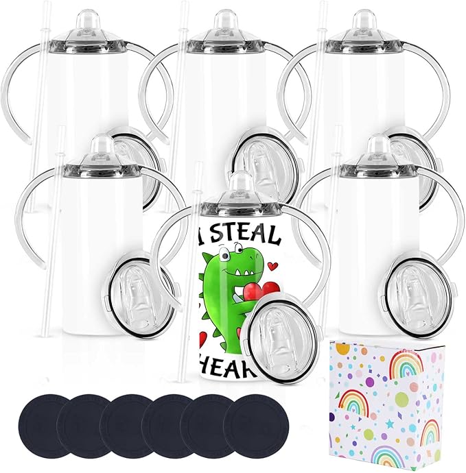 12 Oz Sublimation Sippy Cup 6 Pack, Kids Sublimation Sippy Tumblers, Stainless Steel Sublimation Todder Water Bottle