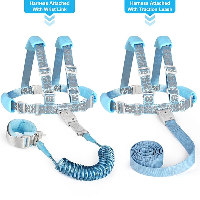 Accmor 3 in 1 Toddler Harness Leash, Reflective kids Harnesses with Anti Lost Wrist Link, Child Leashes with Lock for Boys Girls, Baby Walking Wristband Rope Protection Tether for Outdoor