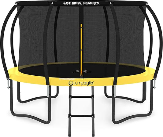 JUMPZYLLA Trampoline Outdoor 8FT 10FT 12FT 14FT 15FT 16FT with Enclosure and Ladder, ASTM Approved Recreational Trampoline for Kids and Adults, Anti-Rust Coated Frame