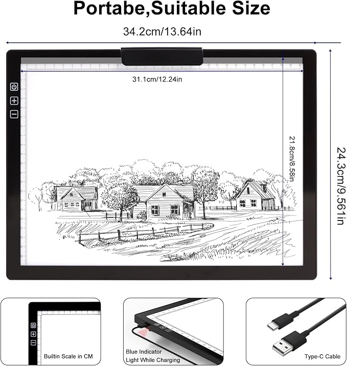 A4 Led Tracing Light Box with Carry Bag Built-in Stand,Ultra-Thin Light Pad Powered by 1500mAh Lithium Battery for Cricut Vinyl, Weeding Tool, Drawing Crafting Box/Board for Tracing, Sketching & HTV
