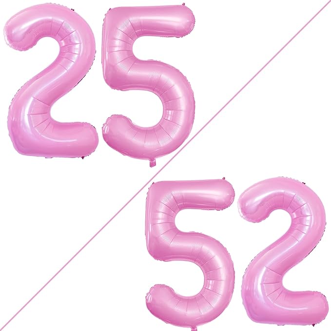 GOER Number 25 Balloons for 25th Birthday Party Decorations,42 Inch Jumbo Foil Helium 52 Balloons for 52nd Birthday Party Decoration (Light Pink)