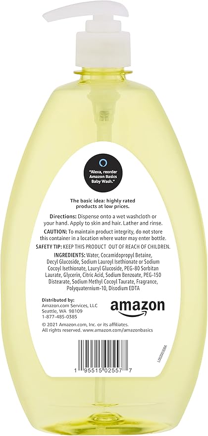 Amazon Basics Tear-Free Baby Hair and Body Wash, 27.1 Fluid Ounce, Lightly Scented, 4-Pack (Previously Solimo)