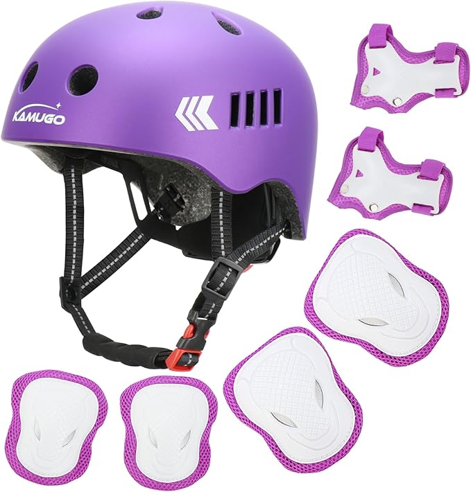 KAMUGO Kids Bike Helmet Set, Toddler Helmet for Ages 2-8 Boys Girls with Sports Protective Gear Set Knee Elbow Wrist Pads for Skateboard Cycling Scooter Rollerblading