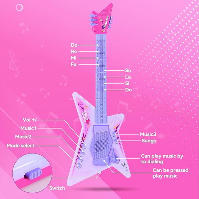 Guitar and Microphone Play Set for Girls,Kids Music Toys,Karaoke Machine with Music&Light,Music Instruments for Toddlers,Educational Toys Gift for Children