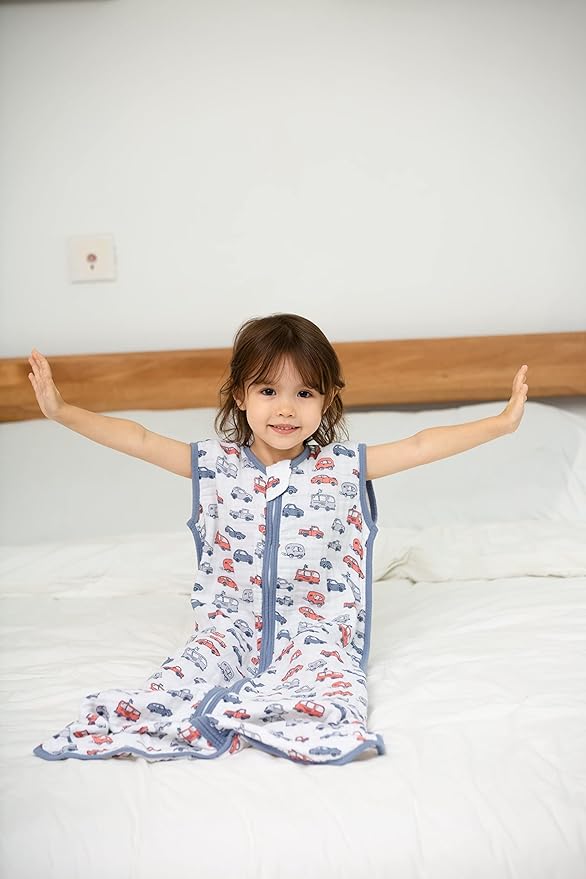 Baby Sleep Sack 0-6 Months Wearable Blanket for Babies 100% Organic Cotton 2-Way Zipper YKK 0.5 TOG Toddler Sleeping Sacks Cars