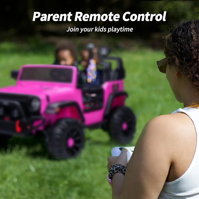 2 Seater Ride on Toy Car for Kids, 24V 4x4 Ride-on Truck Kids Electric Car w/Remote Control, 4x200W Motors - Hot Pink